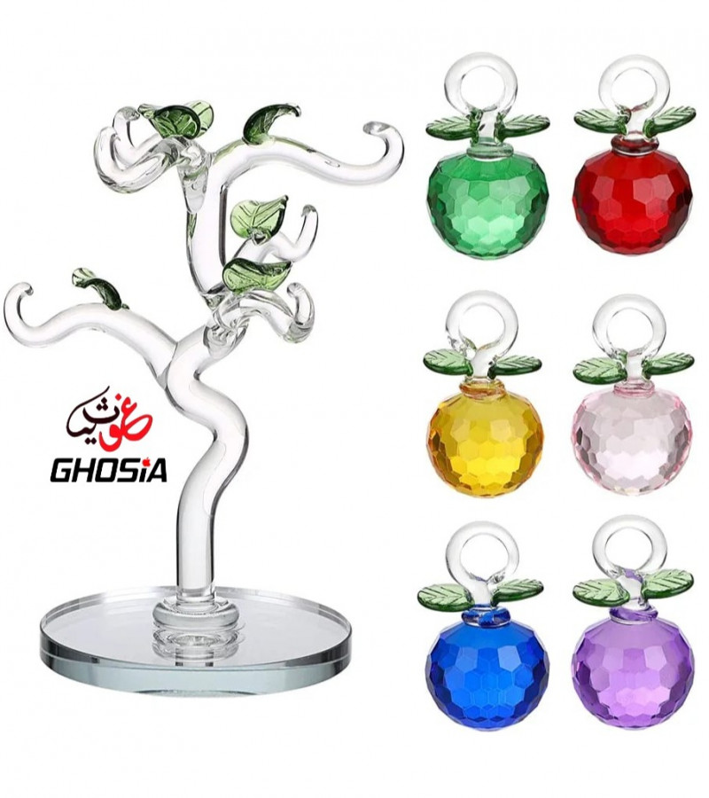 Antique Crystal Tree Decoration – A Beautiful Display Piece Featuring Six Colorful Crystal Apple Hangings-3362