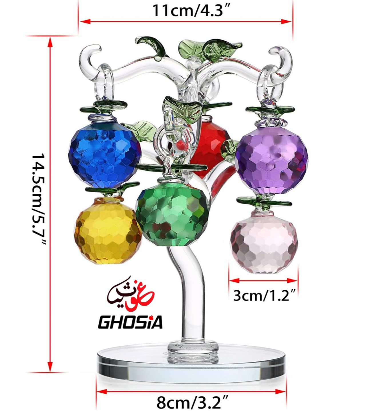 Antique Crystal Tree Decoration – A Beautiful Display Piece Featuring Six Colorful Crystal Apple Hangings-3362