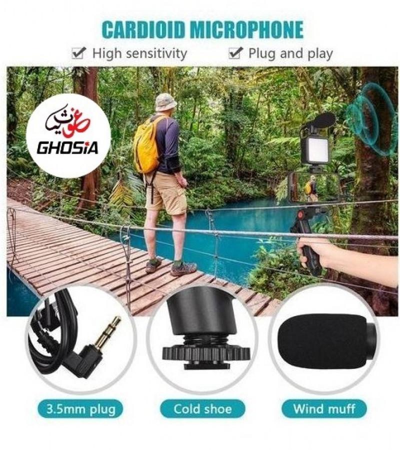 AY-49 Vlogging/Video making kit for live stream with a microphone and LED flashlight, Tripod stand and Bluetooth controller-2449