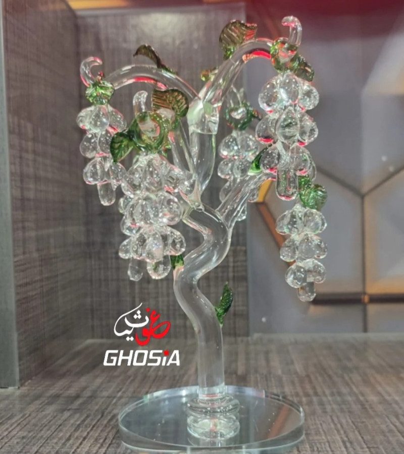 Elegant Crystal Glass Tree with Hanging Crystal Grapes – This Exquisite Decoration Piece Features Six Sparkling Crystal Glass Hangings-3361