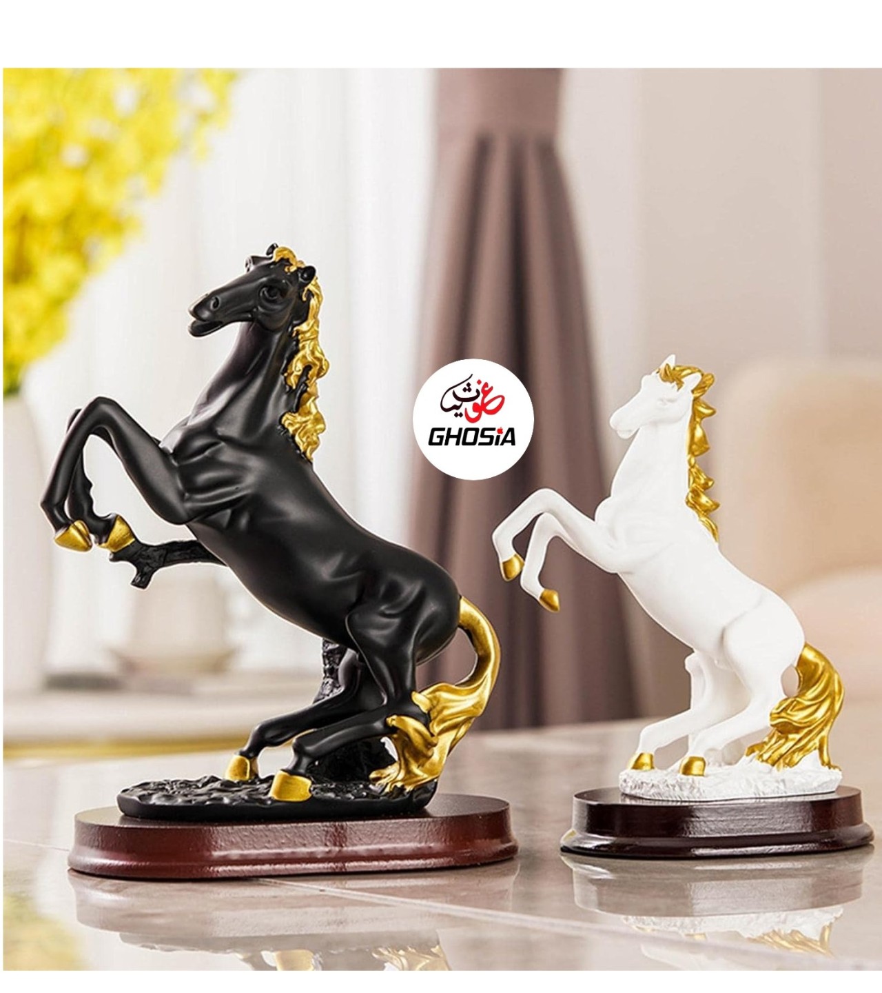 European Style Horse Sculpture Model Handmade Ceramic Luxury Horse Decoration With Wooden Base