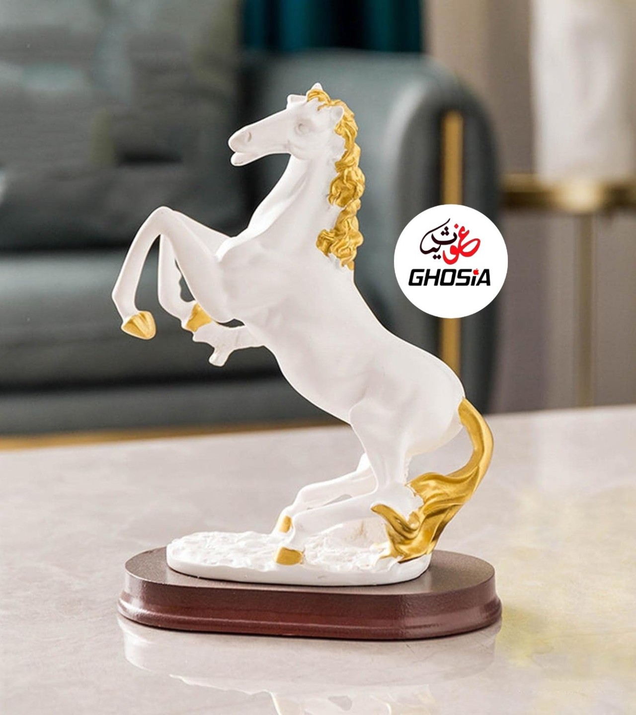 European Style Horse Sculpture Model Handmade Ceramic Luxury Horse Decoration With Wooden Base