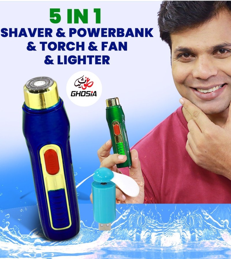 Pocket Hair Trimmer Mini Shaver, Razor Ignition Lighter LED Torch Light, Power Bank With Mini Fan