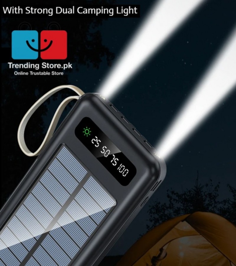Solar Power Bank 10000mAh Solar Powered Mobile Charging Power Bank With 4 Detachable Charging Cables