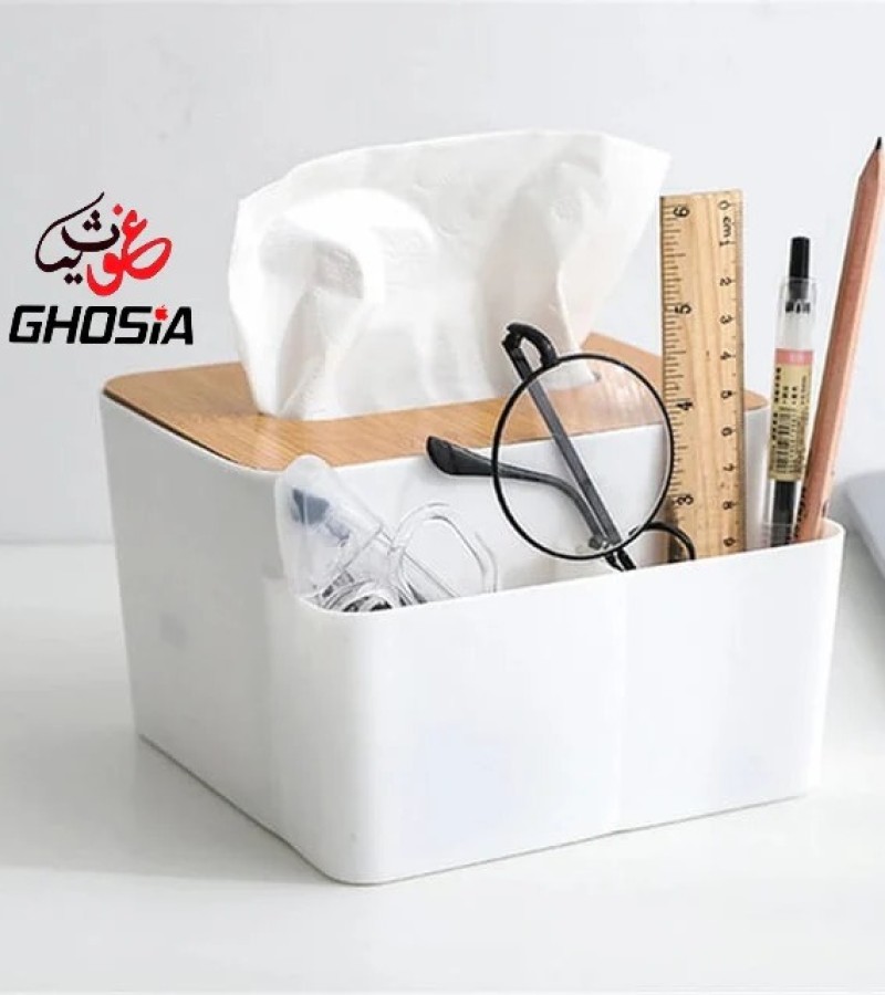 Stylish & Practical White Tissue Box with Storage Compartments For Desktop Management For Bedroom, Bathroom, Kitchen