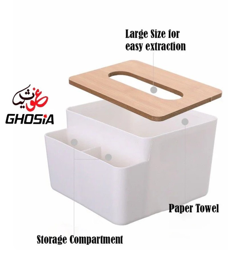 Stylish & Practical White Tissue Box with Storage Compartments For Desktop Management For Bedroom, Bathroom, Kitchen
