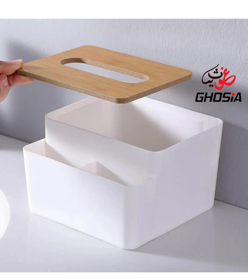 Stylish & Practical White Tissue Box with Storage Compartments For Desktop Management For Bedroom, Bathroom, Kitchen